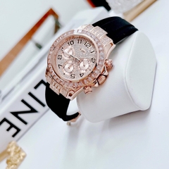 Xcer Tựa Rolex |Nữ Giới |Full Đá Rose Gold |Dây Silicone Đen |Máy Pin (Quartz) |Size 38mm