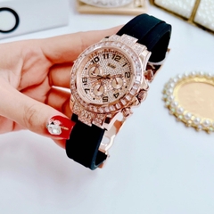 Xcer Tựa Rolex |Nữ Giới |Full Đá Rose Gold |Dây Silicone Đen |Máy Pin (Quartz) |Size 38mm
