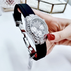 Xcer Tựa Rolex |Nữ Giới |Full Đá Silver |Dây Silicone Đen |Máy Pin (Quartz) |Size 38mm