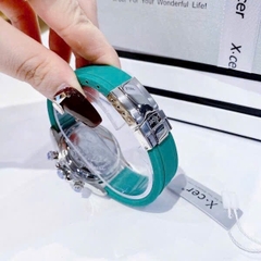 Xcer Tựa Rolex |Nữ Giới |Full Đá Silver |Dây Silicone Xanh Lá |Máy Pin (Quartz) |Size 38mm