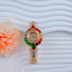 Chopard Full Đá 7 Màu |Nữ Giới |Dây Kim Loại Vàng Gold |Máy Pin (Quartz) |Size 35mm