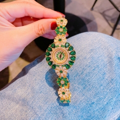 Chopard Full Đá Mix Pha Lê Xanh Lá |Nữ Giới |Dây Kim Loại Vàng Gold |Máy Pin (Quartz) |Size 34mm