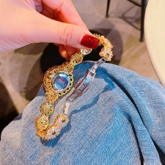 Chopard Full Đá Mix Pha Lê Xanh Lá |Nữ Giới |Dây Kim Loại Vàng Gold |Máy Pin (Quartz) |Size 34mm