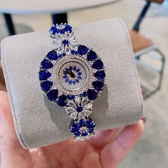 Chopard Đính Pha Lê Xanh Dương |Nữ Giới |Vòng Tay Hoa Mai Silver |Máy Pin (Quartz) |Size 34mm