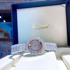 Chopard Đính Đá Rơi |Nữ Giới |Silver |Lắc Tay Full Pha Lê |Máy Pin (Quartz) |Size 36mm