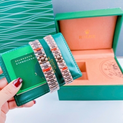 Rolex Niềng Khía |Cặp Đôi |Mặt Nâu |Dây Kim Loại Rose Gold |Máy Pin (Máy Quartz) |Size 36x31mm