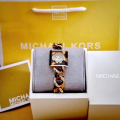 Michael Kors Chain Lock |Nữ Giới |Mặt Vuông |Dây Mắt Xích Mix Acetate Nâu |Máy Pin (Quartz) |Size 25mm