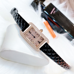 Davena Mặt Chữ Nhật |Nữ Giới |Đính Đá |Rose Gold |Dây Da Đen |Máy Pin (Quartz) |Size 21x27mm