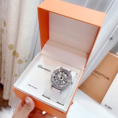 Davena Bông Hoa Xoay |Nữ Giới |Đính Đá |Silver |Dây Da Trắng |Máy Pin (Quartz) |Size 38mm