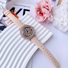 Davena Bông Hoa Xoay |Nữ Giới |Đính Đá |Rose Gold |Dây Da Hồng |Máy Pin (Quartz) |Size 38mm