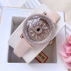 Davena Bông Hoa Xoay |Nữ Giới |Đính Đá |Rose Gold |Dây Da Hồng |Máy Pin (Quartz) |Size 38mm