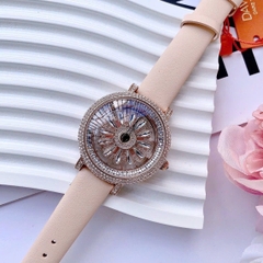Davena Bông Hoa Xoay |Nữ Giới |Đính Đá |Rose Gold |Dây Da Hồng |Máy Pin (Quartz) |Size 38mm