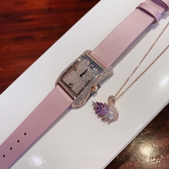 Davena Tựa Hermes |Nữ Giới |Full Đá Rose Gold |Dây Da Tím |Máy Pin (Máy Quartz) |Size 28x40mm