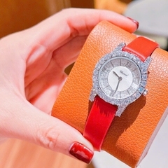 Chopard Heure Diamond |Nữ Giới |Silver |Dây Da Màu Đỏ |Máy Pin (Quartz) |Size 32mm