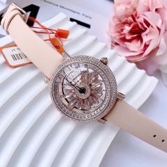 Davena Bông Hoa Xoay |Nữ Giới |Đính Đá |Rose Gold |Dây Da Hồng |Máy Pin (Quartz) |Size 38mm