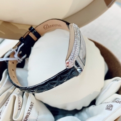 Davena Mặt Chữ Nhật |Nữ Giới |Đính Đá |Silver |Dây Da Đen |Máy Pin (Quartz) |Size 21x27mm