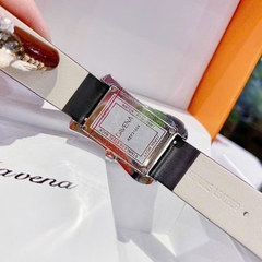 Davena Tựa Hermes |Nữ Giới |Full Đá Trắng Silver |Dây Da Đen |Máy Pin (Máy Quartz) |Size 28x40mm