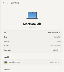 MacBook Air m2 midnight 8.256 sạc 29/100%