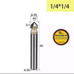 Mũi phay gỗ alu cnc vát 90 độ chữ V không bi Tideway cao cấp cốt chân bé 6.35mm