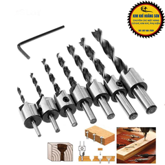Mũi khoan âm vít gỗ 2 tầng, Bộ 7 mũi khoan gỗ bắt âm mũ vít đầu đinh định tâm kích cỡ 3-10mm chất liệu thép HSS cao cấp
