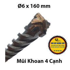 Mũi khoan bê tông tường 4 cạnh kích thước 6 - 12mm x 160mm, Mũi khoan bê tông 4 chấu phủ titanium chịu lực tốt