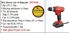Máy khoan pin 18V SENCAN D511806, Máy Khoan Vặn Vít Dùng Pin 2 Chức Năng, Không Chổi Than, Kèm Pin Và Sạc