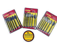 Vỉ 6 mũi khoét gỗ đuôi cá đường kính 10mm - 25mm  dài 150mm có đầu định tâm, hợp kim cao cấp siêu bền chuyên dụng cho ngành mộc