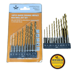 Bộ 10 Mũi Khoan Thép Hss Chuôi Lục Giác Đường Kính Từ 1.5 - 6mm Khoan Kim Loại, Sắt, Nhôm, Gỗ, Nhựa