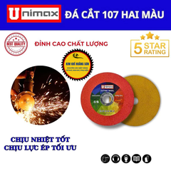 Đá Cắt inox, Lưỡi Cắt Kim Loại UNIMAX Thế Hệ Mới Siêu Bền Đường Kính 107mm Lỗ Trục 16mm Hai Mặt Đỏ Vàng
