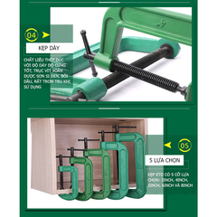 Vam kẹp gỗ Feibao dày dặn size từ 3" - 8" dùng kẹp nhôm kính, đồ mộc gỗ, Cảo chữ C hàng xanh xịn