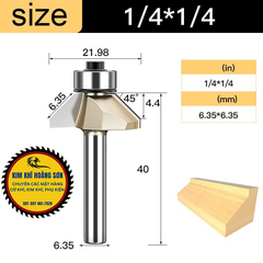 Mũi soi vát chữ V phay gỗ Alu CNC 45 độ có bi Tideway cao cấp cốt bé 6.3mm sử dụng cho máy phay, CNC