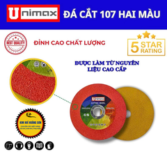 Đá Cắt inox, Lưỡi Cắt Kim Loại UNIMAX Thế Hệ Mới Siêu Bền Đường Kính 107mm Lỗ Trục 16mm Hai Mặt Đỏ Vàng