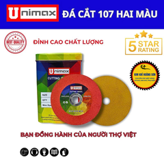 Đá Cắt inox, Lưỡi Cắt Kim Loại UNIMAX Thế Hệ Mới Siêu Bền Đường Kính 107mm Lỗ Trục 16mm Hai Mặt Đỏ Vàng