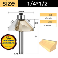 Mũi soi vát chữ V phay gỗ Alu CNC 45 độ có bi Tideway cao cấp cốt bé 6.3mm sử dụng cho máy phay, CNC