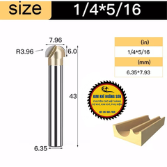 Mũi phay alu soi gỗ quả đào tròn lưỡi phay rãnh dao cầu TIDEWAY cốt bé 6,3mm dùng cho máy soi, CNC