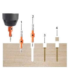 Mũi khoan mồi âm vít gỗ 2 tầng 3mm 4mm chân lục giác, Mũi khoan âm vít chất liệu hợp kim cao cấp