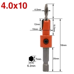 Mũi khoan mồi âm vít gỗ 2 tầng 3mm 4mm chân lục giác, Mũi khoan âm vít chất liệu hợp kim cao cấp