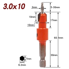 Mũi khoan mồi âm vít gỗ 2 tầng 3mm 4mm chân lục giác, Mũi khoan âm vít chất liệu hợp kim cao cấp