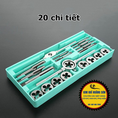 Bộ taro 20 chi tiết tạo ren trong và ren ngoài M3-M12, chất liệu hợp kim siêu cứng gồm tay quay taro