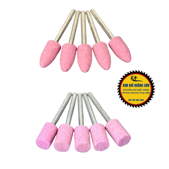 Combo 10 Mũi đá mài hồng mini size 6 - 10mm hình trụ, hình nón cán 3mm lắp máy khoan, máy mài khuôn