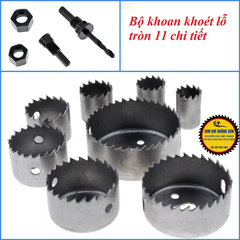 Bộ mũi khoét lỗ tròn gỗ thạch cao 11 chi tiết, mũi khoét hợp kim thép không gỉ cao cấp tránh gỉ sét
