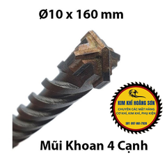 Mũi khoan bê tông tường 4 cạnh kích thước 6 - 12mm x 160mm, Mũi khoan bê tông 4 chấu phủ titanium chịu lực tốt