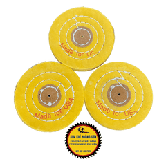 Bánh vải cotton, đĩa sợi nỉ đánh bóng bề mặt kim loại inox màu vàng đường kính 100mm độ dày 15mm