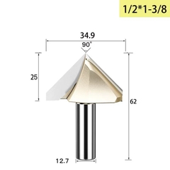 Mũi phay gỗ alu cnc vát 90 độ chữ V không bi Tideway cao cấp cốt chân bé 6.35mm và chân to 12.7mm