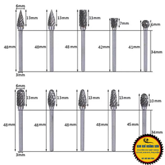 Bộ 10 mũi mài hợp kim mini điêu khắc gỗ lũa kim loại sắt nhựa chuôi 3mm độ cứng cao chịu nhiệt tốt