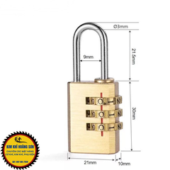 Ổ khóa 3 mã số xoay mini chất liệu đồng thau, khóa vali, khóa balo, khóa tủ không cần chìa bền chắc