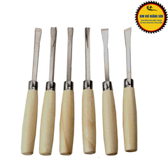 Bộ đục gỗ mini lưỡi thép hợp kim, dao điêu khắc gỗ 6 chi tiết chuôi gỗ cao cấp chống trượt