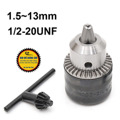 Đầu kẹp mũi khoan măng ranh ren 13mm kẹp mũi khoan đường kính từ 1.5mm đến 13mm, đầu vặn và đầu có trục nối, khóa đi kèm