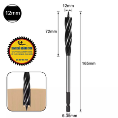 Mũi khoan khoét gỗ lỗ tròn chuôi lục giác dài 165mm đường kính từ 10mm - 35mm có vít xoắn ốc định tâm