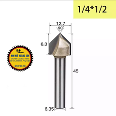 Mũi phay gỗ alu cnc vát 90 độ chữ V không bi Tideway cao cấp cốt chân bé 6.35mm